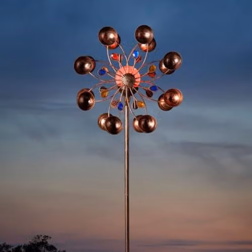 mysmartbuy Venti Wind Spinner with Solar Powered Crackle Globe in Bronze and Multicolour, H: 130 cm