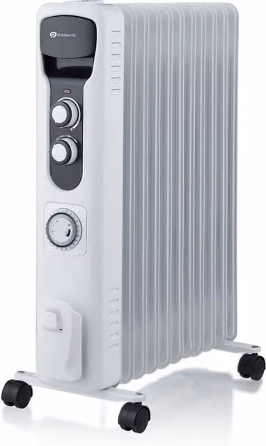 PureMate 2500W 11 Fin Freestanding Oil Filled Radiator, White