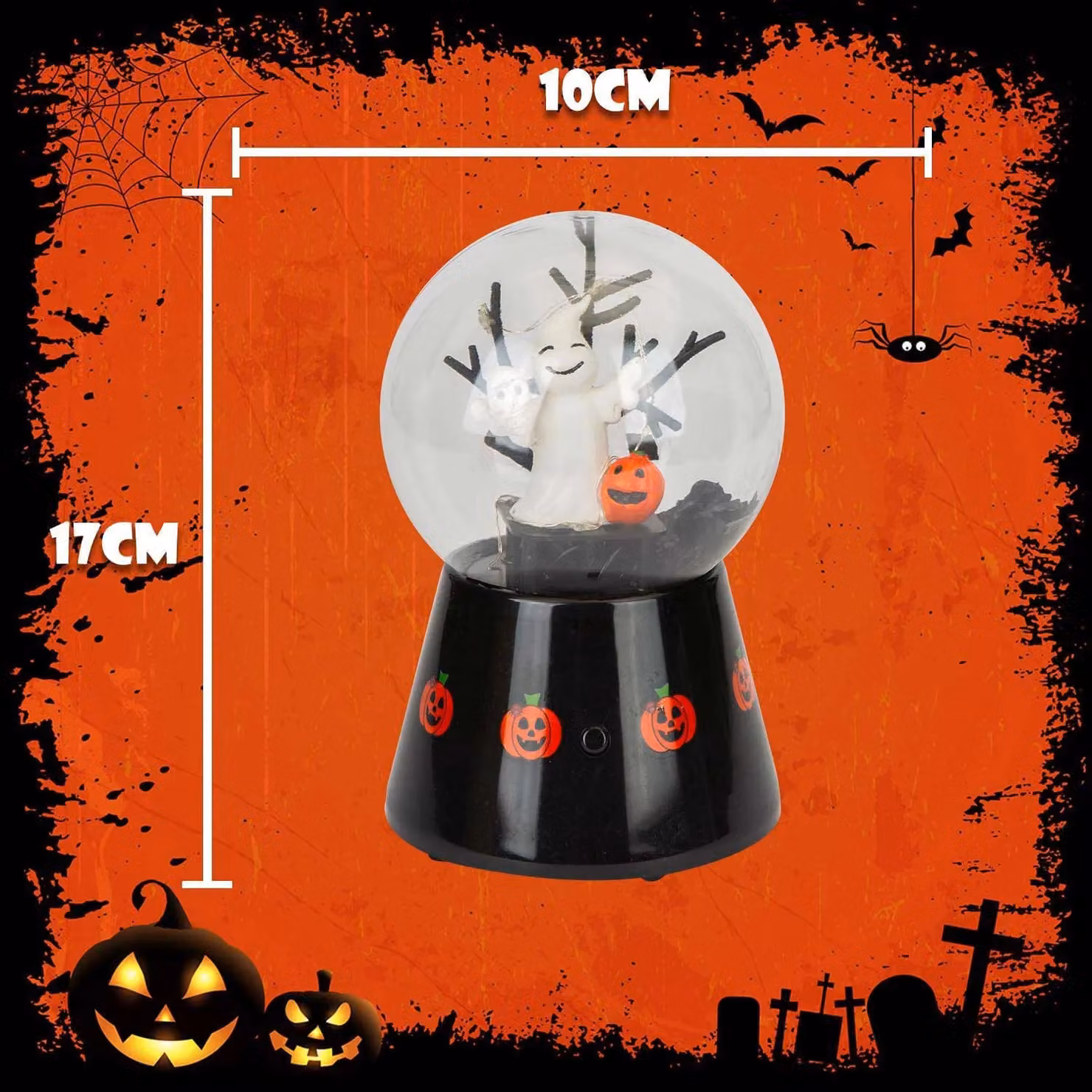 VFM e-Store Halloween Light Up Globe Glass Trinket, Black, W: 17 cm, D: 10 cm, H: 2.54 cm – 2