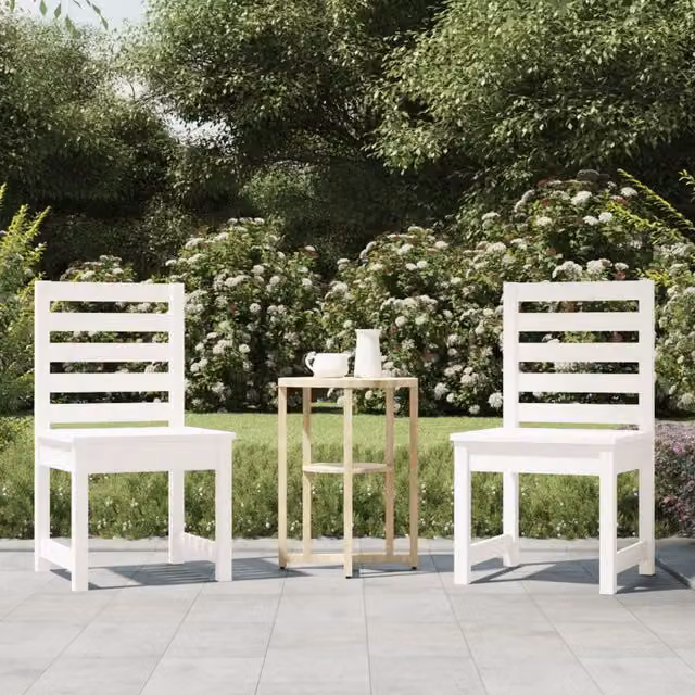 Berkfield Home Set of 2 White Rustic Garden Chairs in Solid Pine Wood, W/D/H: 40.5 x 48 x 91.5 cm
