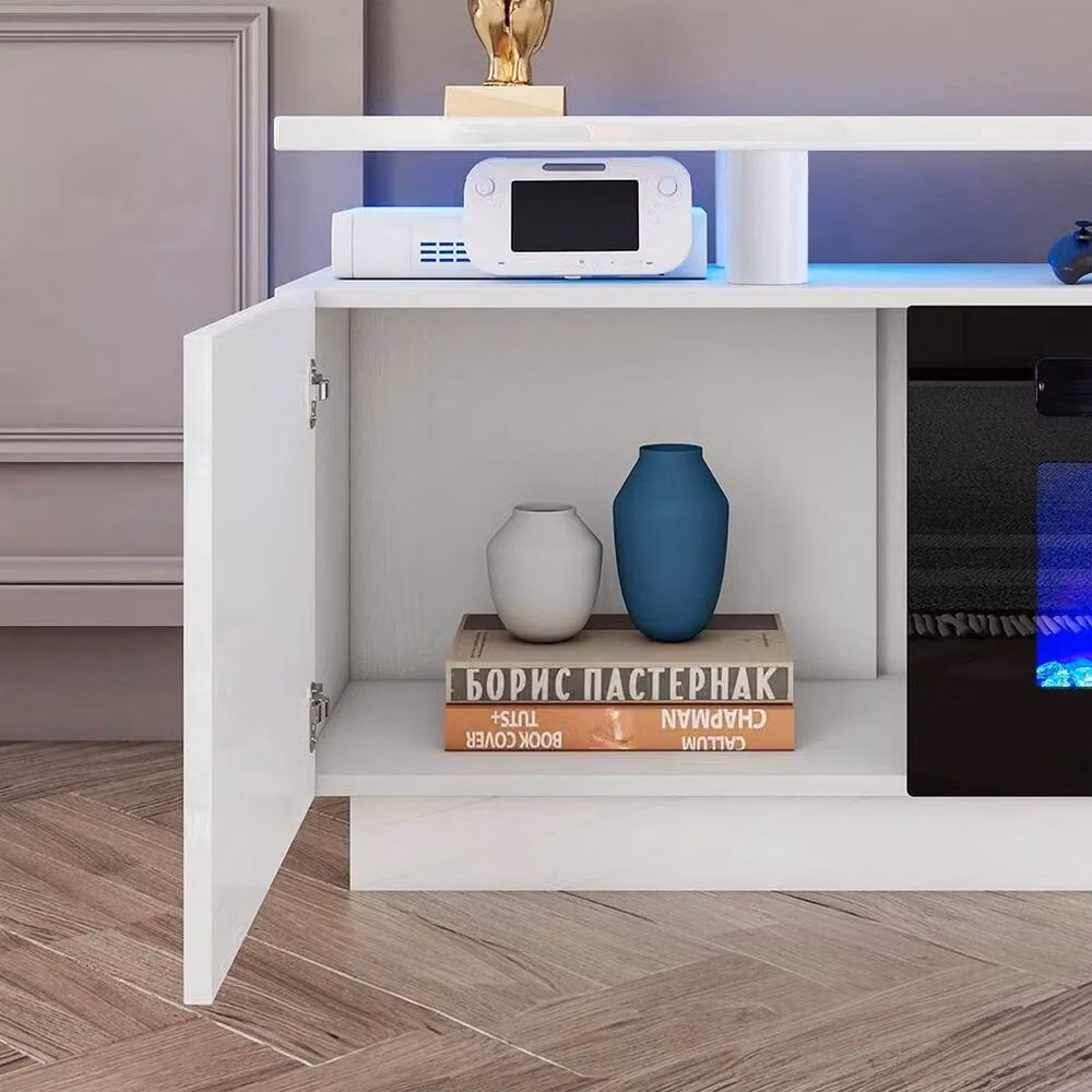 FORGEVIO Modern High Gloss White Electric Fireplace TV Stand Cabinet – 3