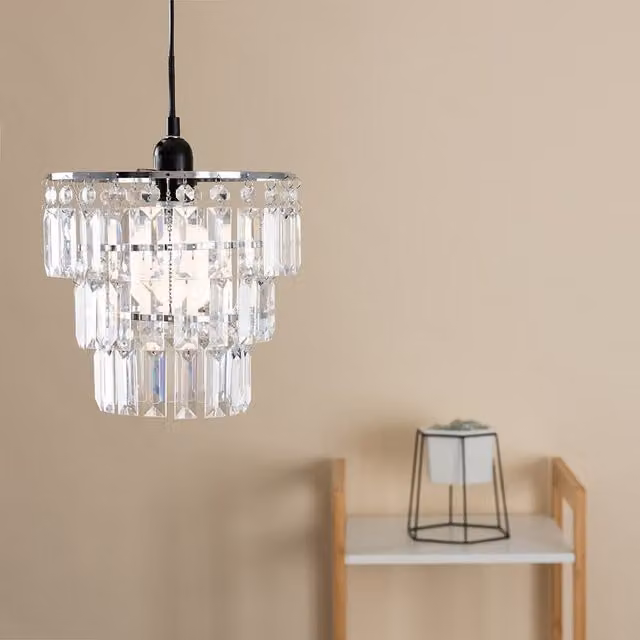 MiniSun Modern 3 Tier Ceiling Light Shades with Clear Acrylic Jewel Effect Droplets, Set of 2, Shade Width: 23 cm – 4