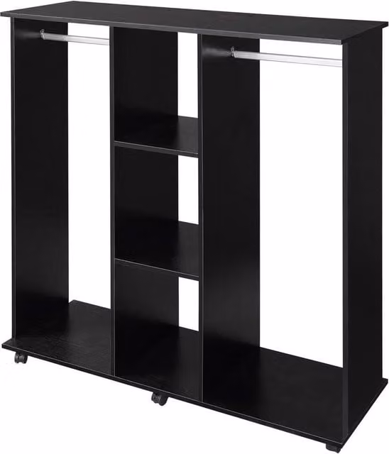 KORVIXA Mobile Double Open Wardrobe with Clothes Hanging Rail in Black, W/D/H: 100 x 100 x 100 cm – 1