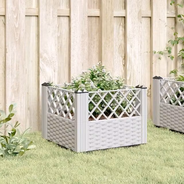 Berkfield Home Beautiful Garden Planter with Pegs, White, W/D/H: 43.5 x 43.5 x 43.5 cm