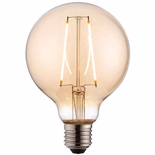 Loops Amber Glass Globe LED Filament Light Bulb, E27, 2W Warm White, 2200K, 210 Lumen