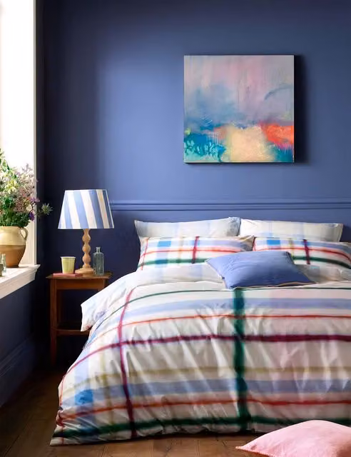 Bluebellgrey Edinburgh Plaid Cotton Percale Bedding Set, Multicolour, W: 180 cm, H: 200 cm