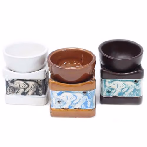 KDMD Classic Elephant Ceramic Tealight Oil Burner in Brown and Multicolour – 1