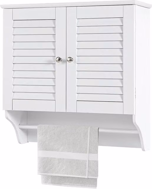 Gymax White Wall Mounted Bathroom Medicine Cabinet with Double Louvered Hinged Doors and Internal Shelves – 1