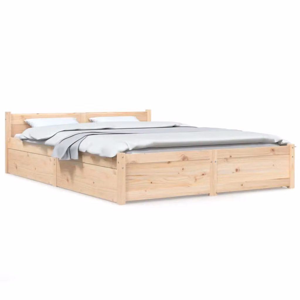 Berkfield Home Small Double Bed Frame with Drawers in Brown Solid Pine Wood, W/D/H: 120 x 200 cm – 2