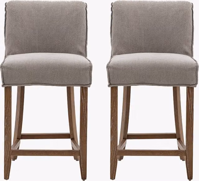 Perch & Parrow Ewan Bar Stool Set of 2 in Grey Linen with Wood Frame