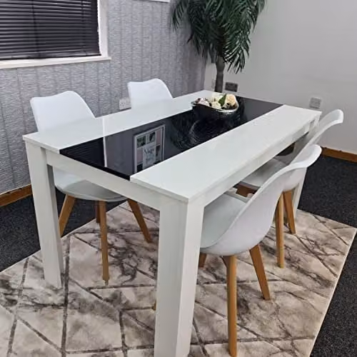 Kosy Koala Modern Dining Set with Rectangular Glass Table and 4 White Tulip Chairs in Black and White – 1