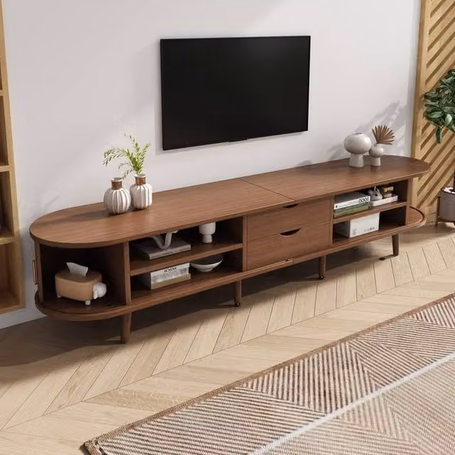 BTM Brown Walnut Wood TV Stand Cabinet with Drawers and Sliding Doors W: 175.0 cm, D: 40.0 cm, H: 42.0 cm – 1