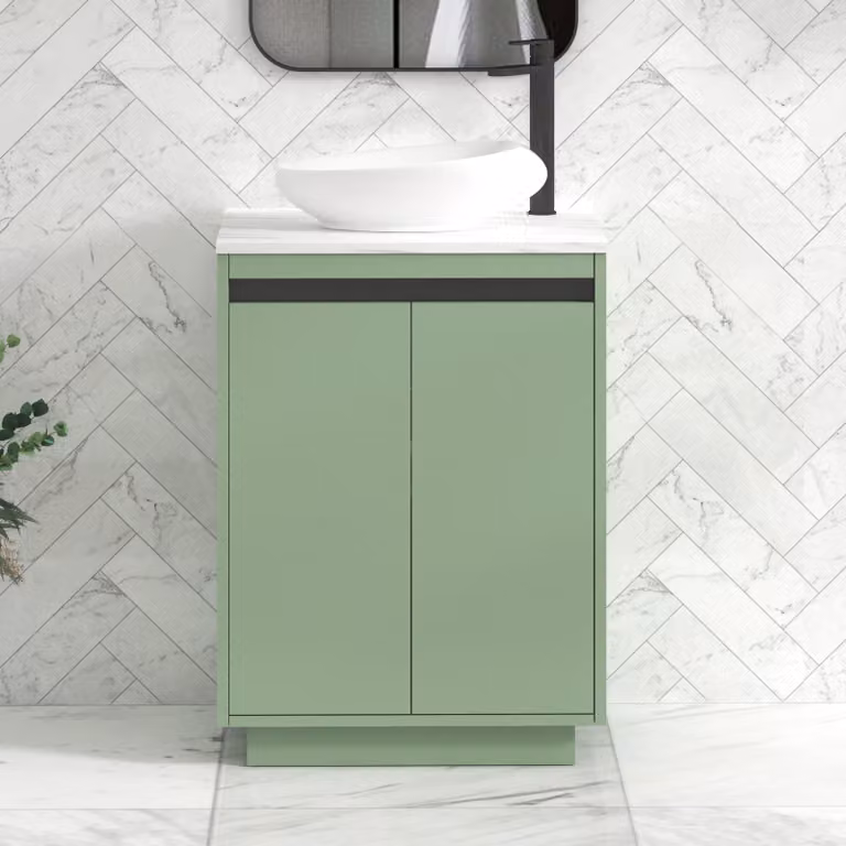Royal Bathrooms Orion 800mm Mint Sage Floor Standing Countertop Vanity Unit with Nova Basin and Black Accent Trim
