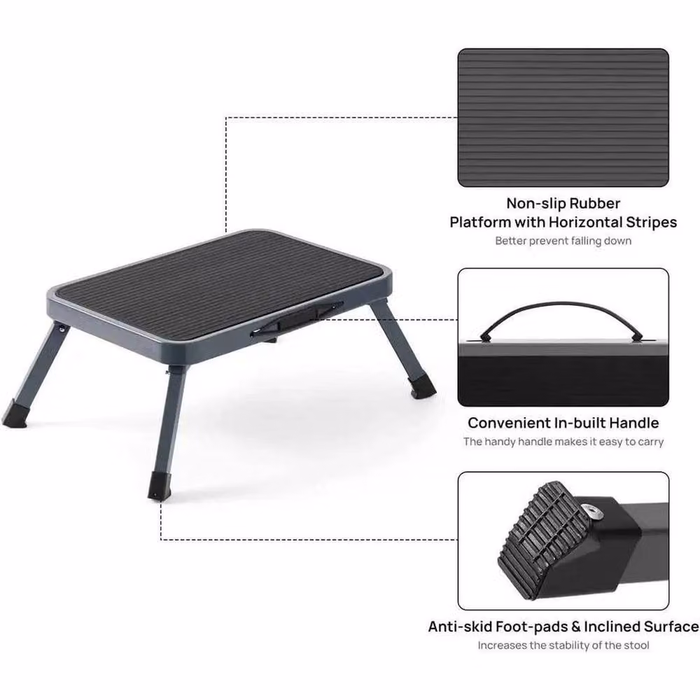 PAWNORA Foldable Single Step Ladder Step Stool in Grey with Rubber Feet – 2