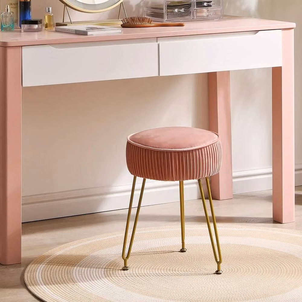 FORGEVIO Pink Velvet Vanity Stool Ottoman with Gold Metal Frame, W/D: 30 x 30 cm – 2