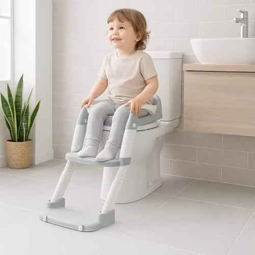 Harbour Housewares Adjustable 2-in-1 Potty Training Toilet Seat and Foldable Step Ladder - White – 2