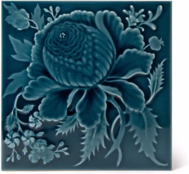House of Hackney Artemis Rose Floral Relief Ceramic Field Tiles in Petrol, W/D/H: 15.24 x 15.24 x 15.24 cm