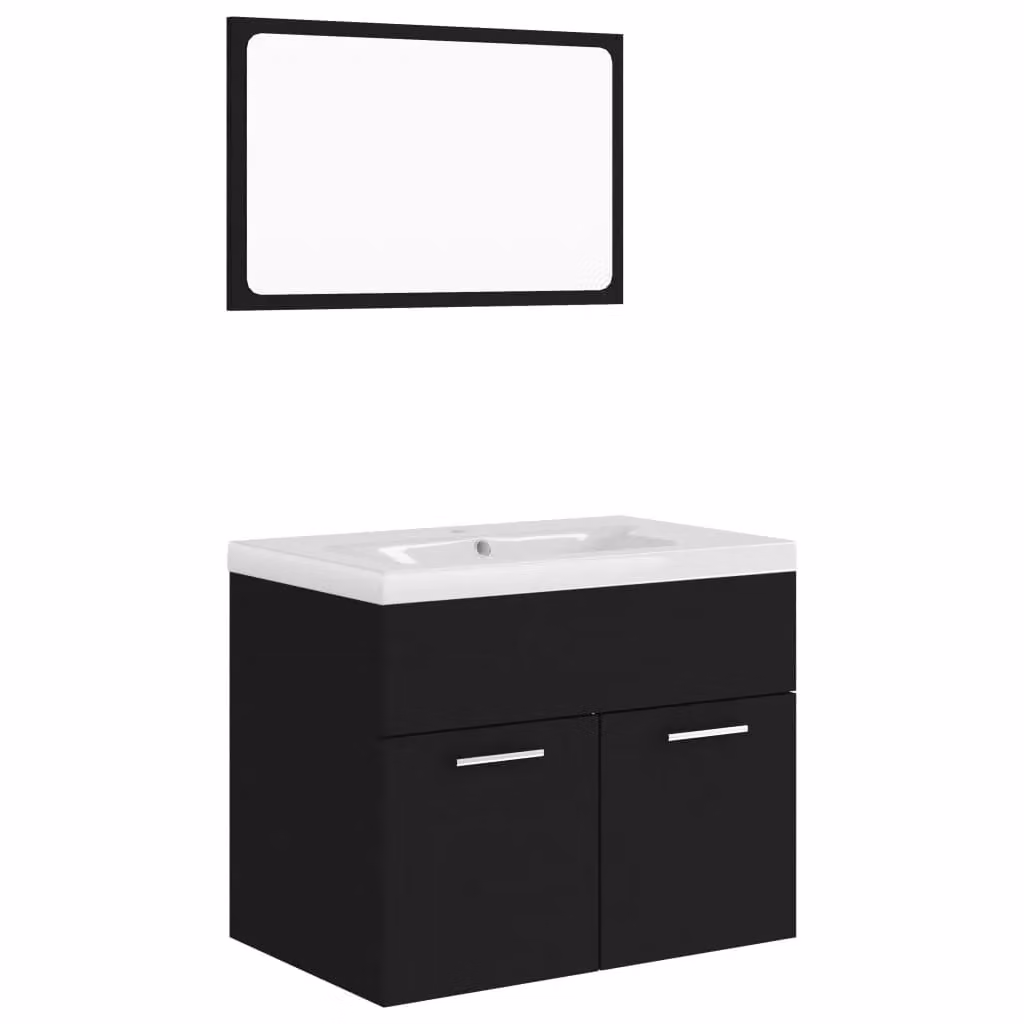 Berkfield Home Modern Black Matt Bathroom Furniture Set with Vanity Unit and Mirror Cabinet – 2