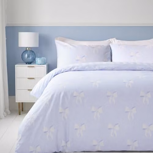 OHS Blue and White Striped Reversible Polycotton Duvet Cover and Pillowcase Set
