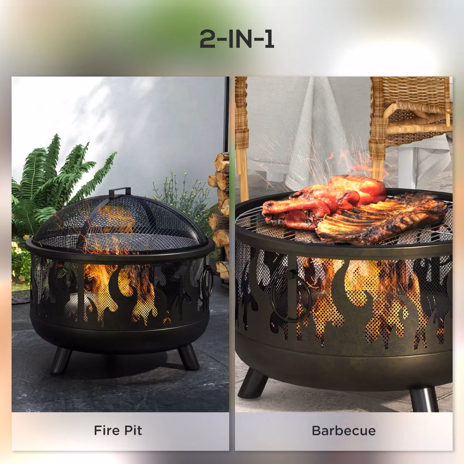OUTSUNNY 2-in-1 Outdoor Fire Pit and Charcoal BBQ Garden Cooker in Black – 4