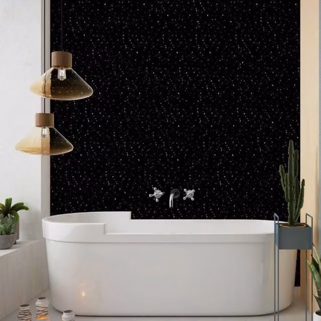 Livingandhome 5-Piece Black Sparkle Waterproof PVC Bathroom Wall Panel Cladding