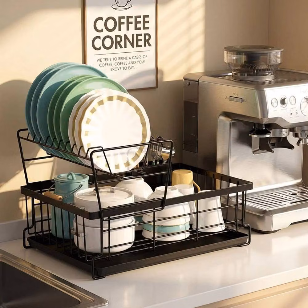 Kelvenix Black Large Dish Drainer Rack with Drip Tray – 3