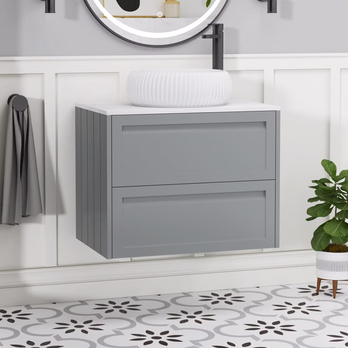 Royal Bathrooms Elmore 700mm Wall Hung Vanity Unit with Milan Basin in Matt Pebble Grey