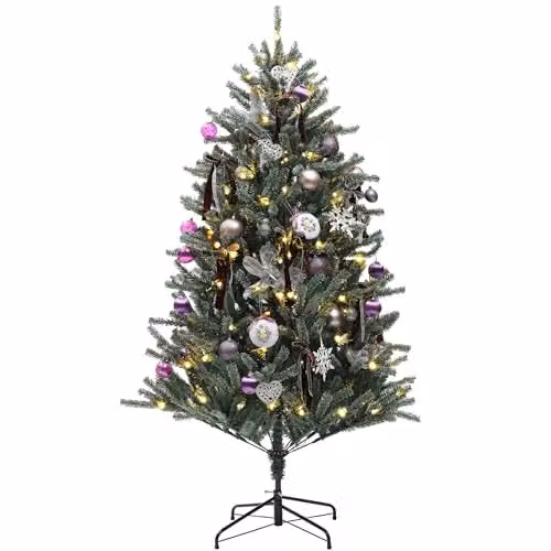 HOMCOM 6ft Artificial Prelit Christmas Tree with Warm White LED Lights in Purple and White, H 180 cm x W 110 cm x D 110 cm – 1