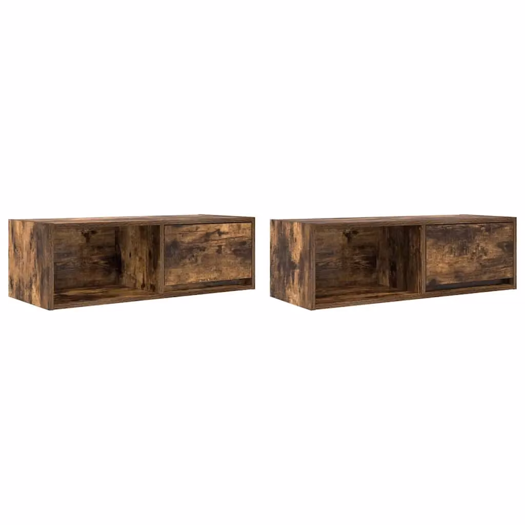 Berkfield Home 2-Piece Smoked Oak TV Cabinets in Brown, W/D/H: 80 x 31 x 25.5 cm – 2