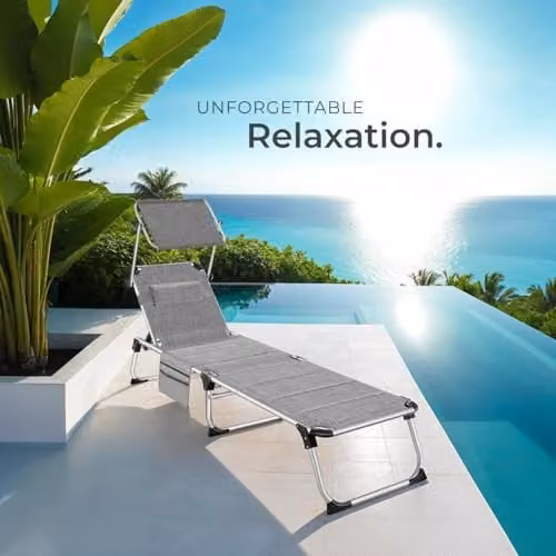 tectake Lorella Aluminium Sun Lounger with Upholstery in Grey, W/D/H: 115 x 60.5 x 60.5 cm – 6
