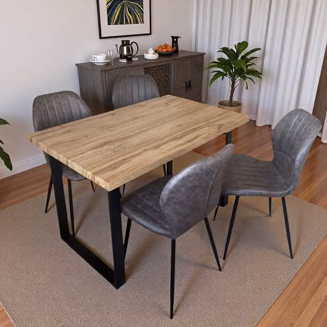 Madefor.living Colorado Rectangular Wood Dining Table with 4 Jaydn Grey Leather Chairs