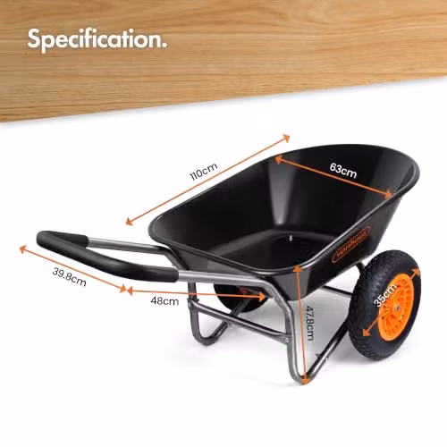 VonHaus 78L Heavy Duty Garden Wheelbarrow with Dual Pneumatic Tyres and Steel Frame, Black – 4