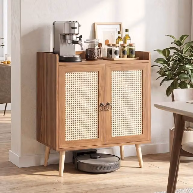 VOGREX Brown Rattan 2 Door Sideboard Bar Cabinet with Adjustable Shelves