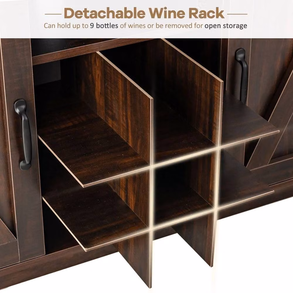 Kelvenix Brown Rustic Wood Farmhouse Buffet Storage Cabinet with Integrated Lighting – 5