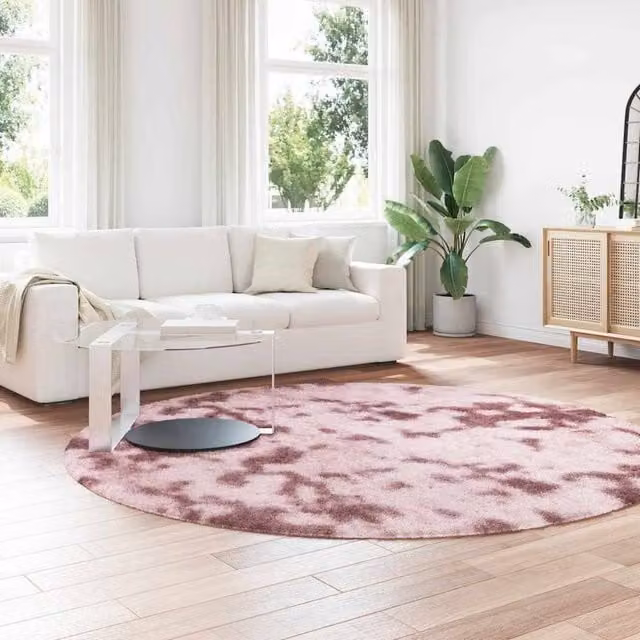 Berkfield Home Navarra Shaggy High Pile Round Rug in Dusty Pink, W/D: 240 x 240 cm – 1