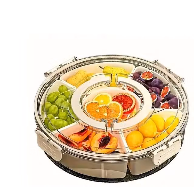 PAWNORA Round Plastic Food Snack Serving Platter Tray, Beige, Diameter: 28 cm