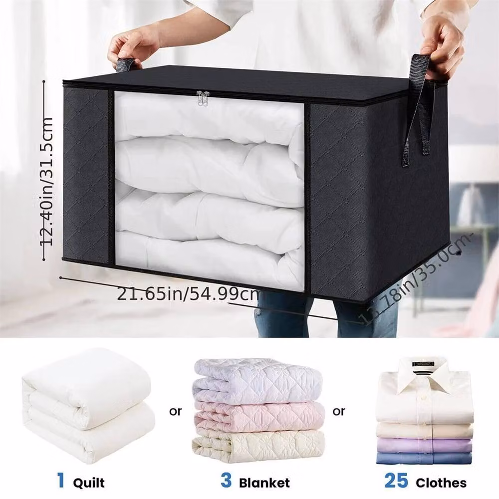 EONLION Large Capacity Clothes Storage Bags in Black, 4 Pack, W: 50 cm x D: 50 cm x H: 50 cm – 2