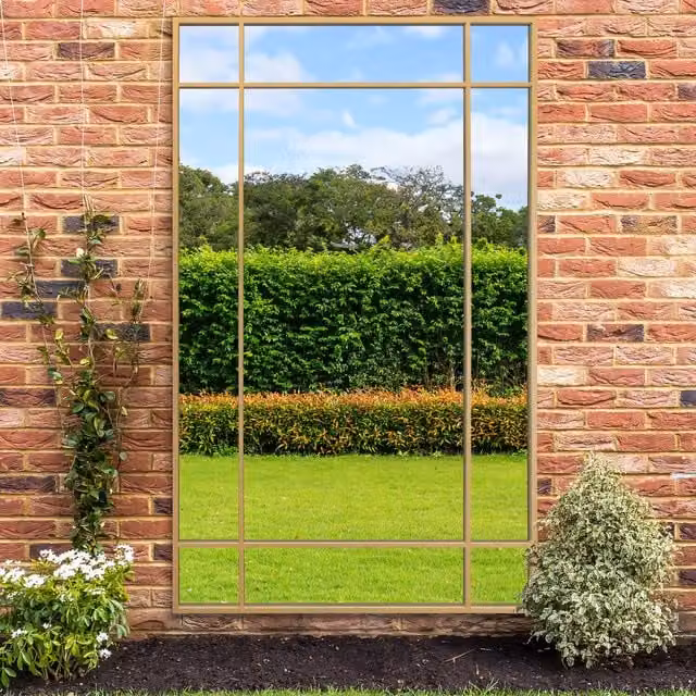Genestra Modern Rectangular Outdoor Garden Wall Mirror in Gold by MirrorOutlet W: 120 cm, H: 120 cm