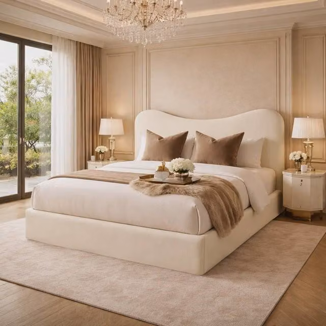 Desire Deco Plush Velvet Chelsea Upholstered Bed Frame in Beige, W/D/H: 120 x 200 cm – 1