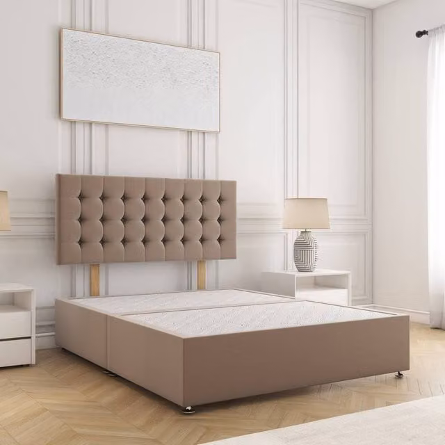 BSSPOKE Isla Divan Bed with 24 inch Plush Velvet Headboard in Bronze, Single, W/D/H: 90 x 200 cm