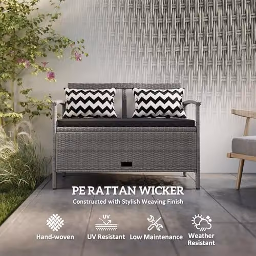 Outsunny Grey Rattan Garden Storage Bench with 160L Capacity – 5