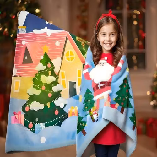 Gr8 Home Christmas Santa Fleece Blanket in Blue and Multicolour, W: 150 cm, D: 200 cm – 6