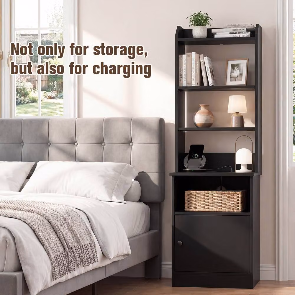 Costway 6-Tier Wooden Nightstand and Home Organiser Storage Cabinet in Black – 8