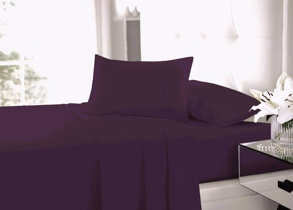 Homes-Linen Plain Dyed Polycotton Blend Easy Care Flat Sheet in Plum, Size: Super King – 2