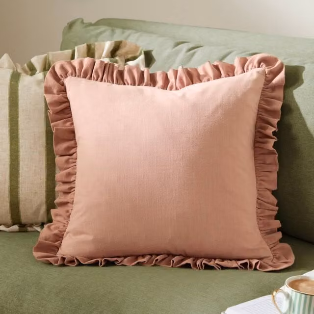 Wylder Effie Rose Pink Cotton Ruffle Decorative Square Cushion, W/D/H: 45 x 45 x 45 cm