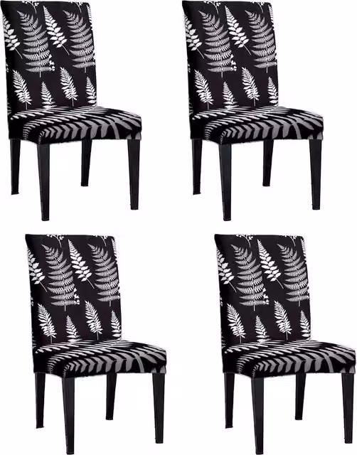 Roseley Black Stretch Elastic Dining Chair Covers, Pack of 4