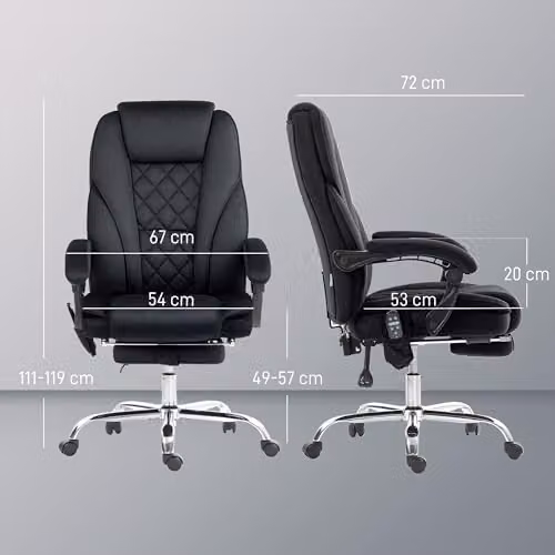 Vinsetto Ergonomic Massage Office Chair with Heat and Footrest in Black – 3