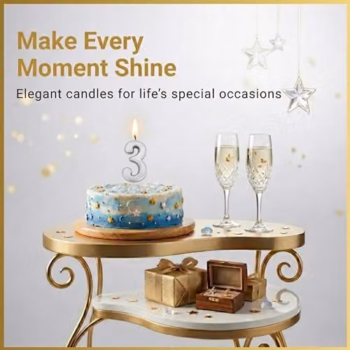 Shatchi Silver Number 3 Birthday Cake Topper Candle – 4