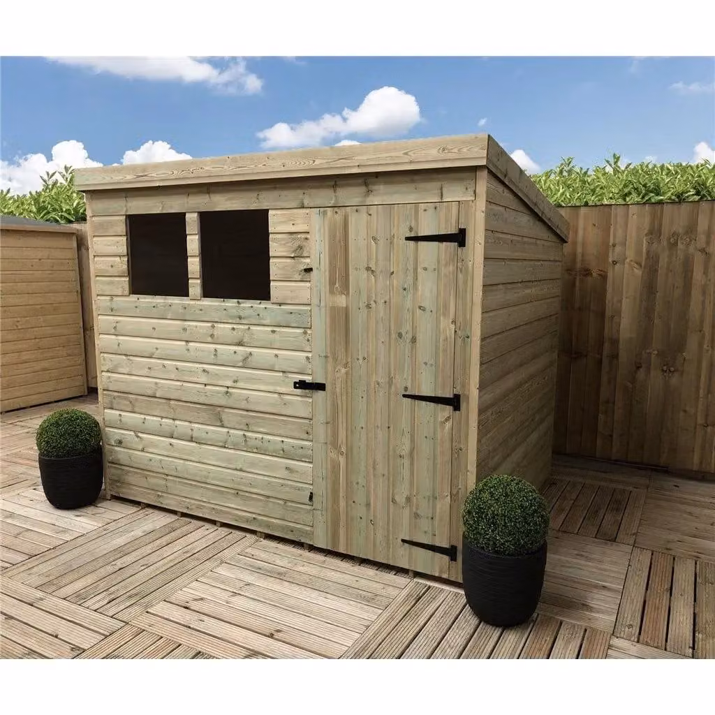 Marlborough Pressure Treated Pent Garden Shed with Single Door in Natural Brown, W: 274.32 cm, D: 152.4 cm, H: 216.48 cm – 1