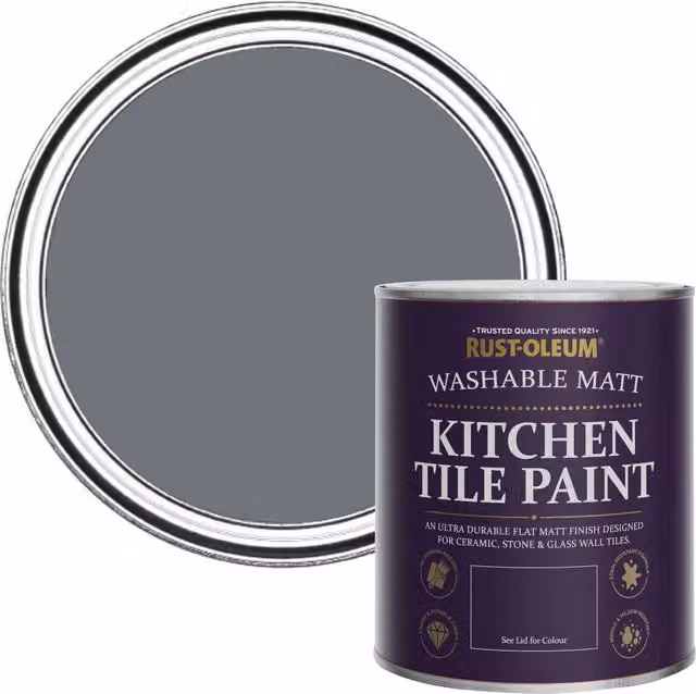 Rust-Oleum Water-Based Kitchen Tile Paint in Matt Finish, Marine Grey, 750ml – 1